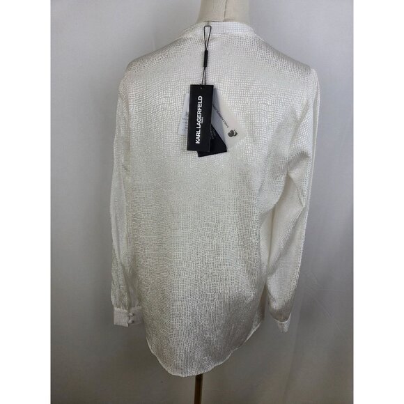 NWT! Karl Lagerfeld Blouse Shimmer Textured Medium White Button Professional - Picture 5 of 12